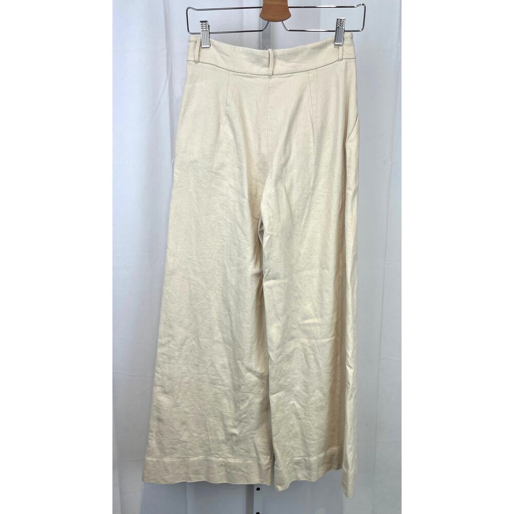 JEUNE OTTE Wide Leg Pleated Trouser Pants High Rise Cotton Cream Beige Size 6 View 2